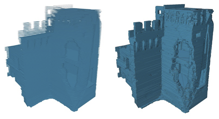 Point-cloud slicing and reconstruction of a masonry structure.